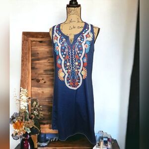 NWOT Cute Blue Retro Flower Art Print Flowy & Comfy Dress Size XL